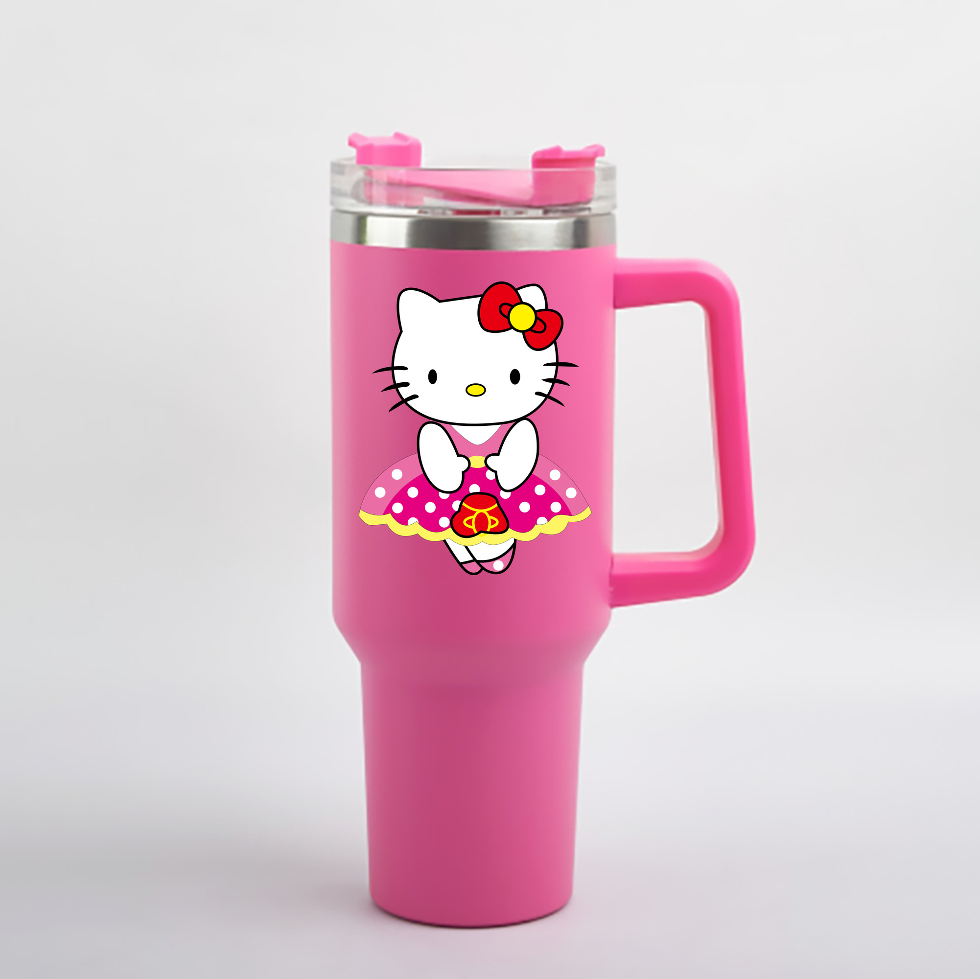 （画像用） Hello Kitty ハローキティ 1200mL車用タンブラー - クリスタルステッカー（プラスチックストロー付き）